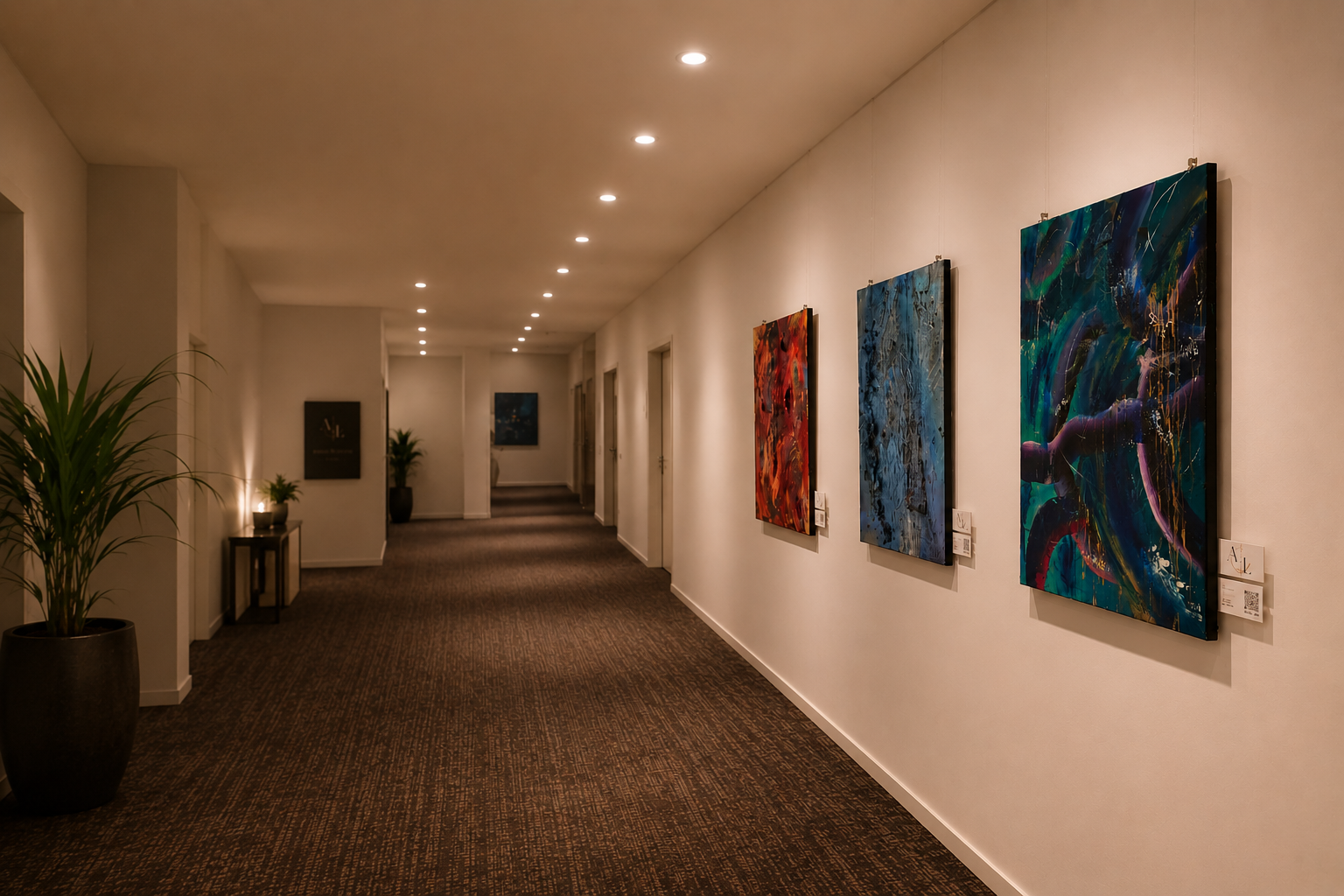 Dauerausstellung im Hotel - Werke von Anne Leinen im Korridor